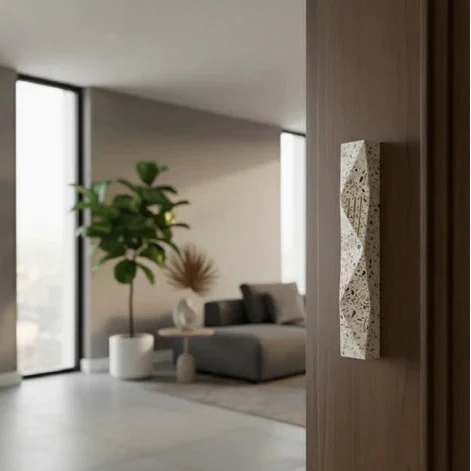 Minimalist Concrete Mezuzah with Sculpted Wave Texture – Wave Series