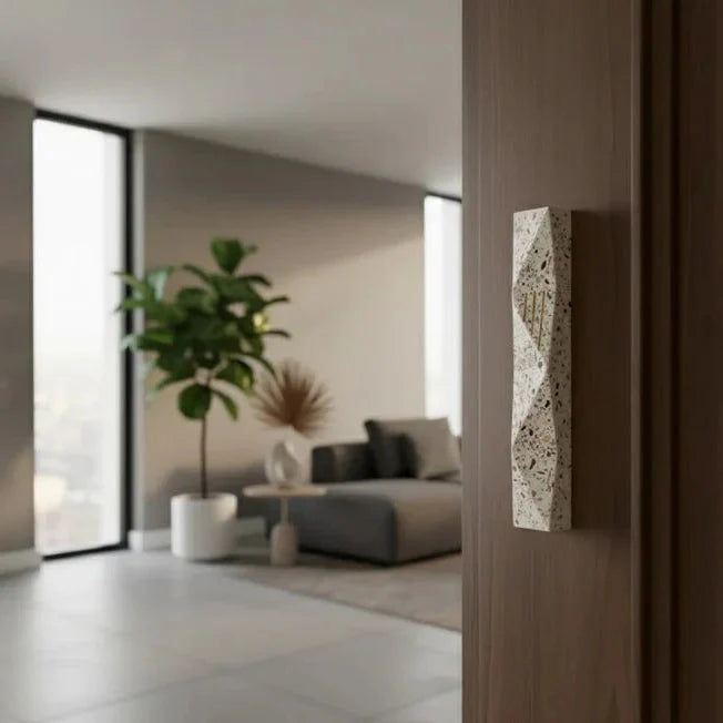 Unick Concrete Mezuzah for Jewish Home with Gold Engraving – Wave Series