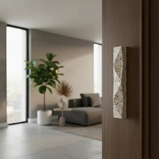 Architectural Concrete Mezuzah with Gold Engraving – Wave Series
