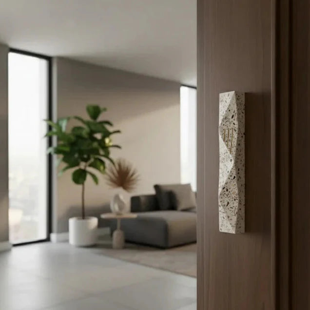Sculpted Concrete Mezuzah with Gold Engraving – Wave Series