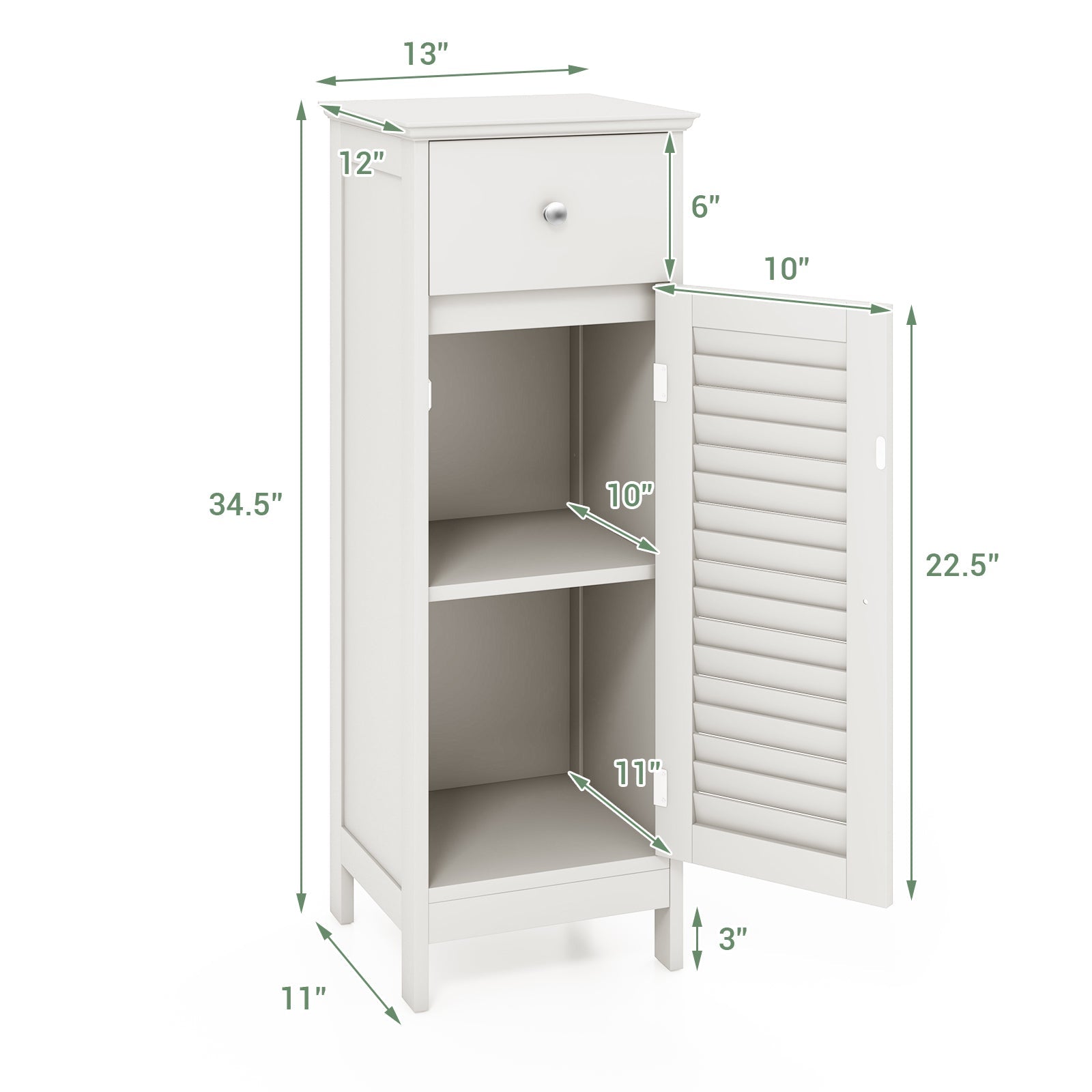 Woodern Bathroom Floor Storage Cabinet with Drawer and Shutter Door