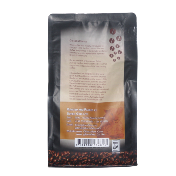 Gibsons Kenya Espresso Whole Bean Coffee rear label and product information panel
