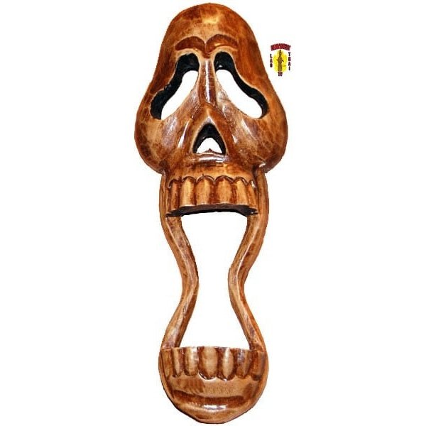 Wooden Skull Mask with Elongated Open Mouth 17" Tall