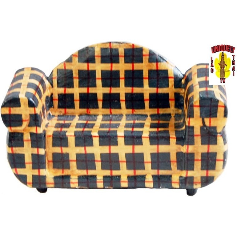 Wood Two Seater Sofa Stripes Toy Furniture 