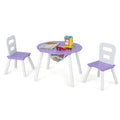 Wood Activity Kids Table and Chair Set with Center Mesh Storage-Purple