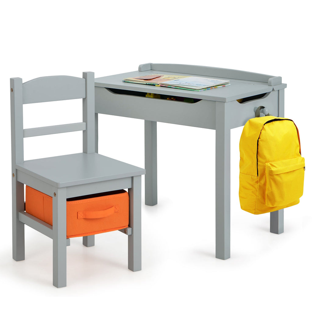 Wood Activity Kids Table and Chair Set with Storage Space