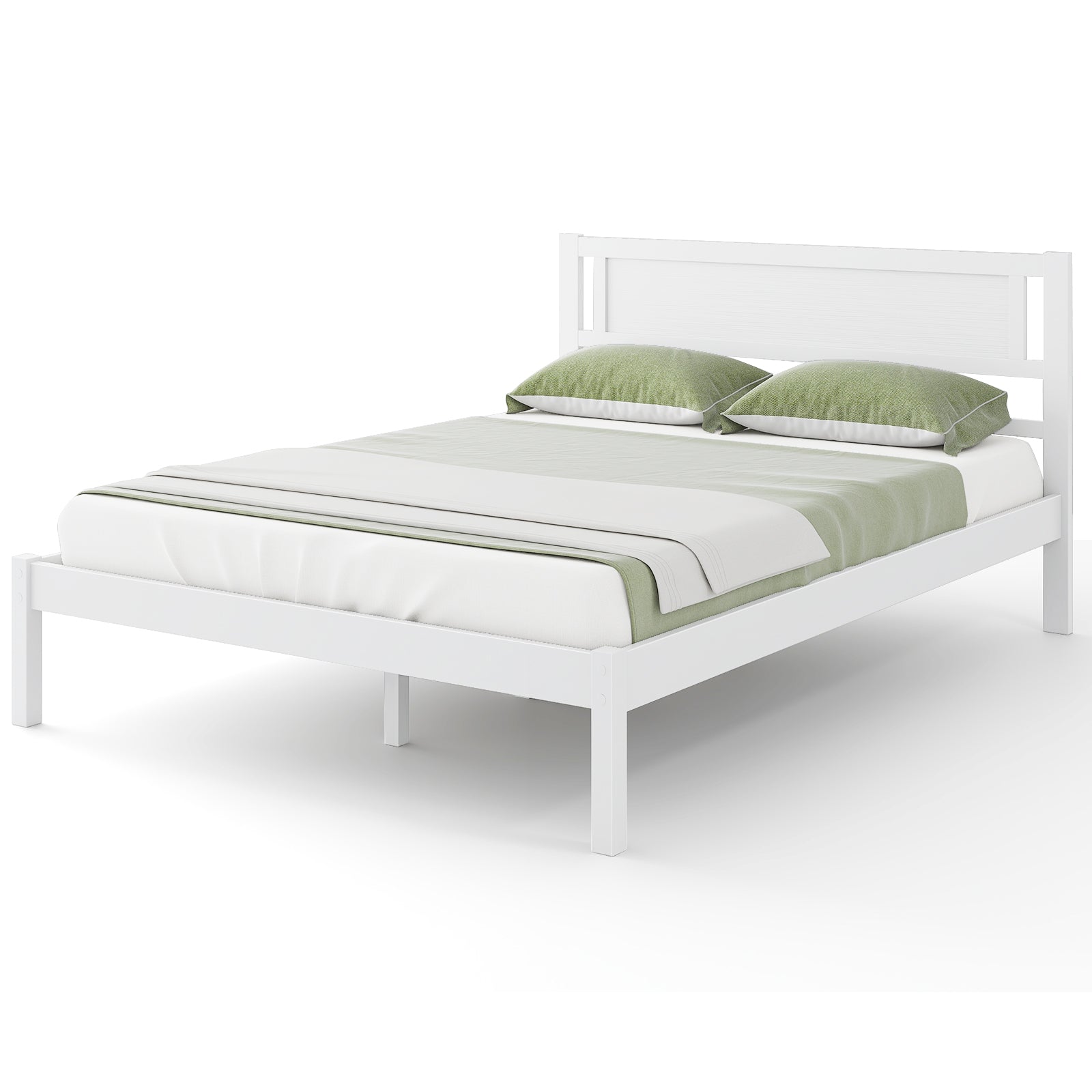 Twin/Full/Queen Size Wood Bed Frame with Headboard and Wooden Slats Support