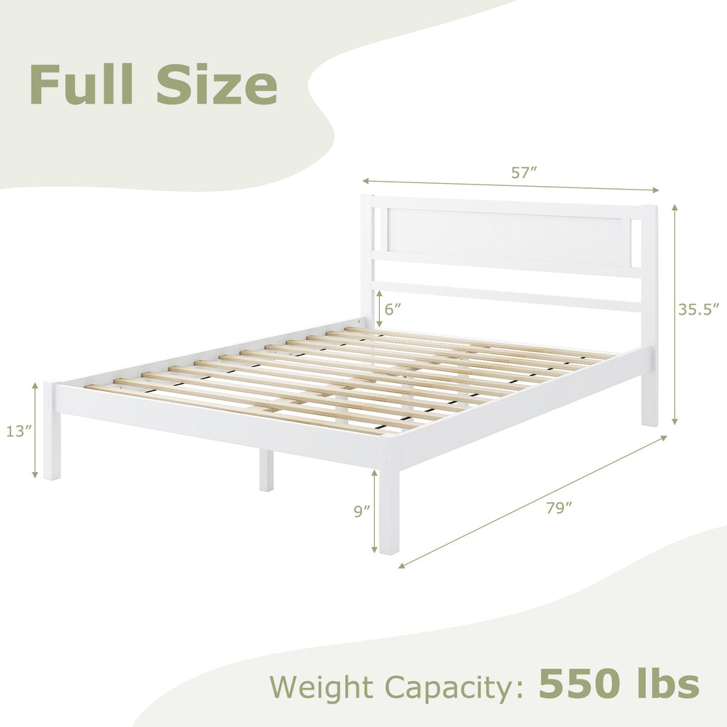 Twin/Full/Queen Size Wood Bed Frame with Headboard and Wooden Slats Support