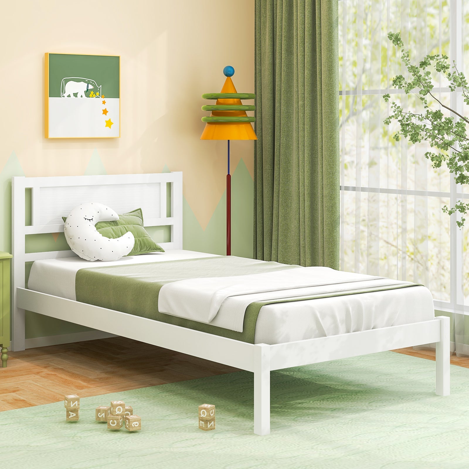 Twin/Full/Queen Size Wood Bed Frame with Headboard and Wooden Slats Support