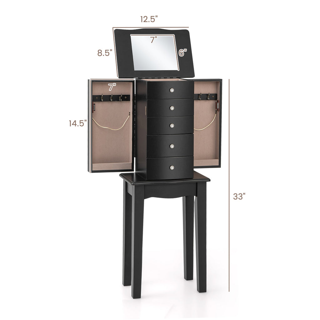 Jewelry Armoire with Top Flip Mirror and 4 Drawers