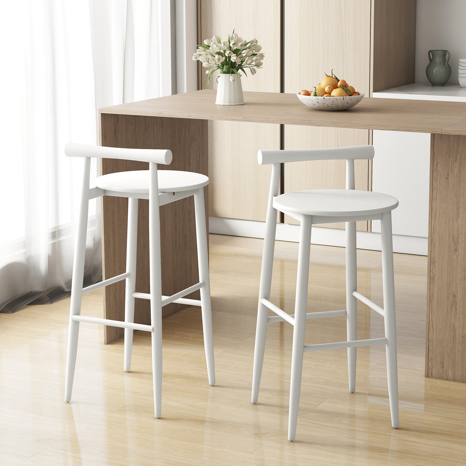 Wooden Bar Chair Set of 2 with Backrest and Footrest for Home Restaurant Cafe