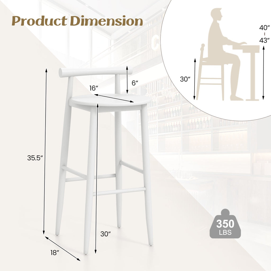 Wooden Bar Chair Set of 2 with Backrest and Footrest for Home Restaurant Cafe