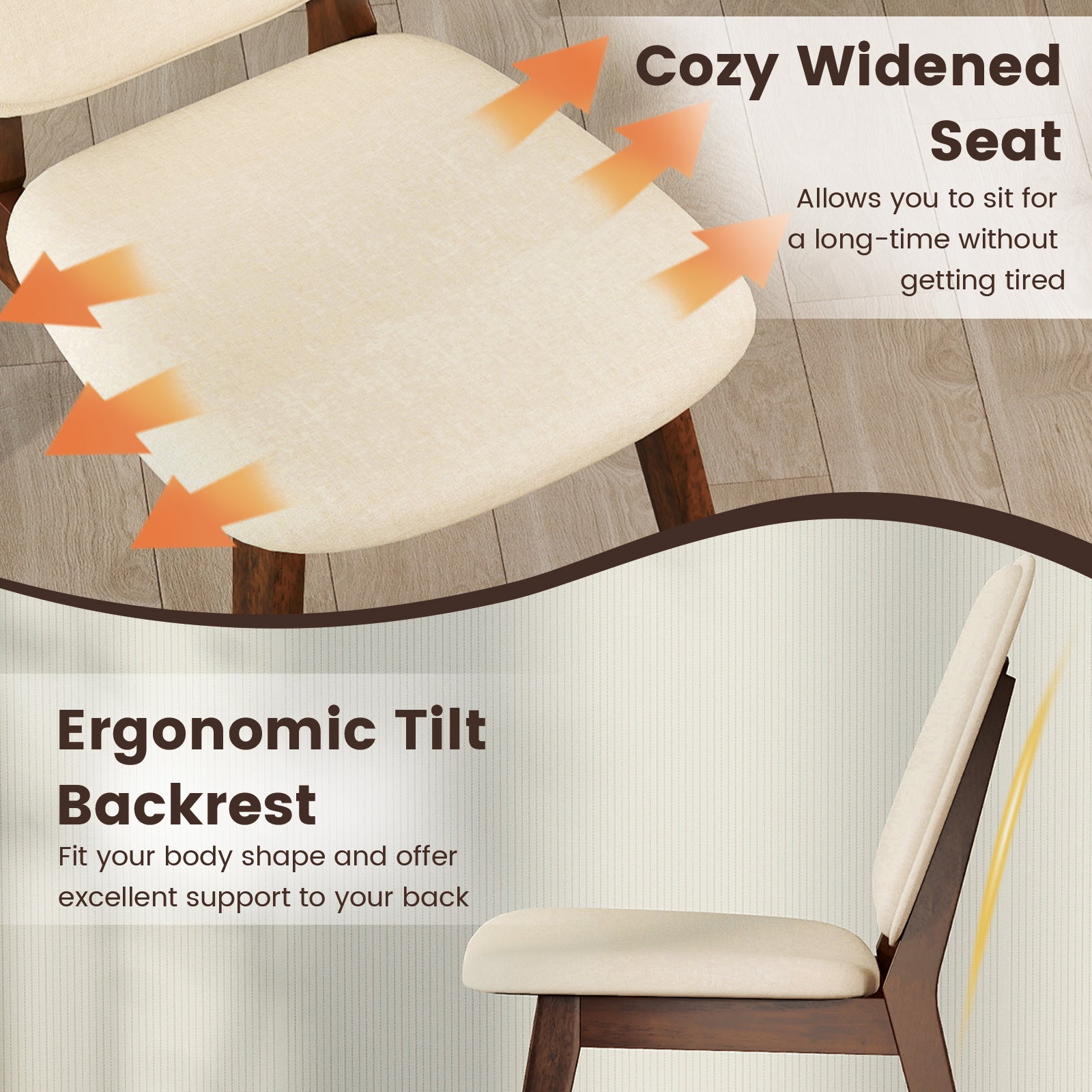 Wooden Dining Chair Set of 4 Mid-Century Modern Upholstered Side Armless Chair-Brown