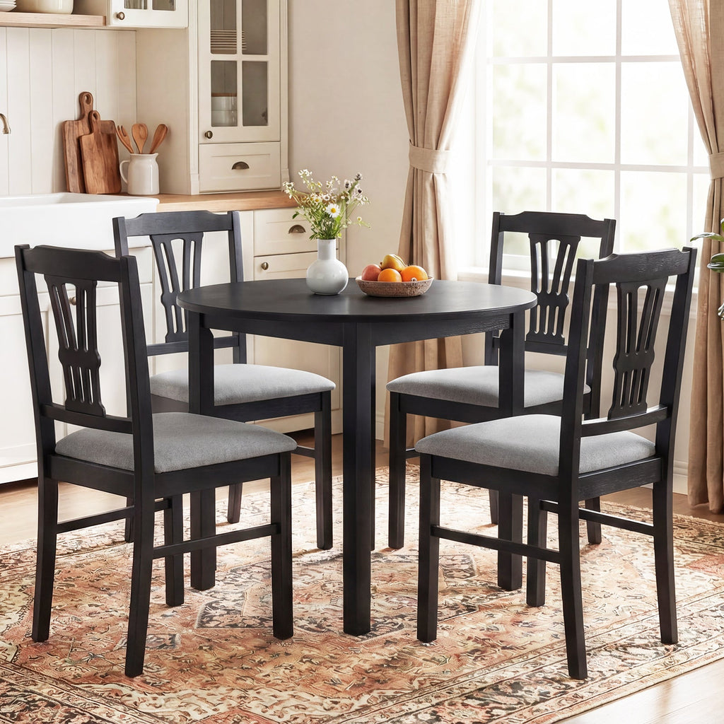 Wooden Dining Chairs Set of 2 Upholstered Kitchen Chairs with Solid Rubber Wood Frame