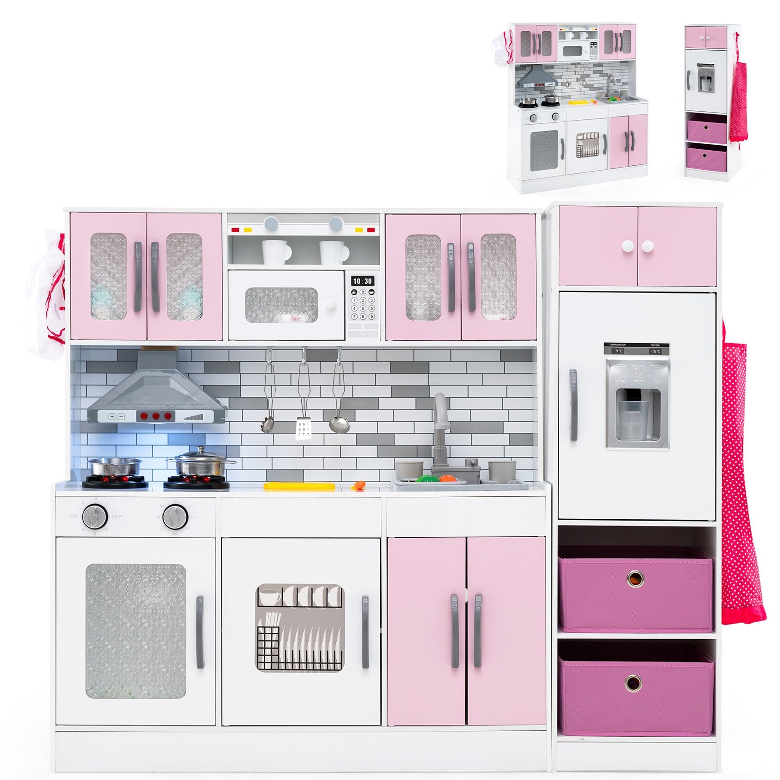 Wooden Kitchen Playset with Lights and Sounds for Ages 3+