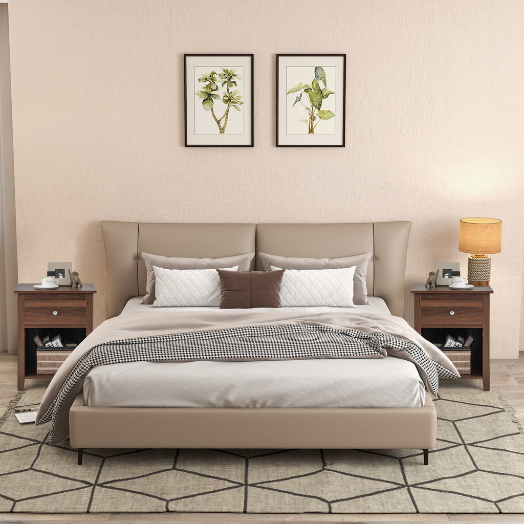Wooden Nightstand with Slide-out Drawer and Open Shelf