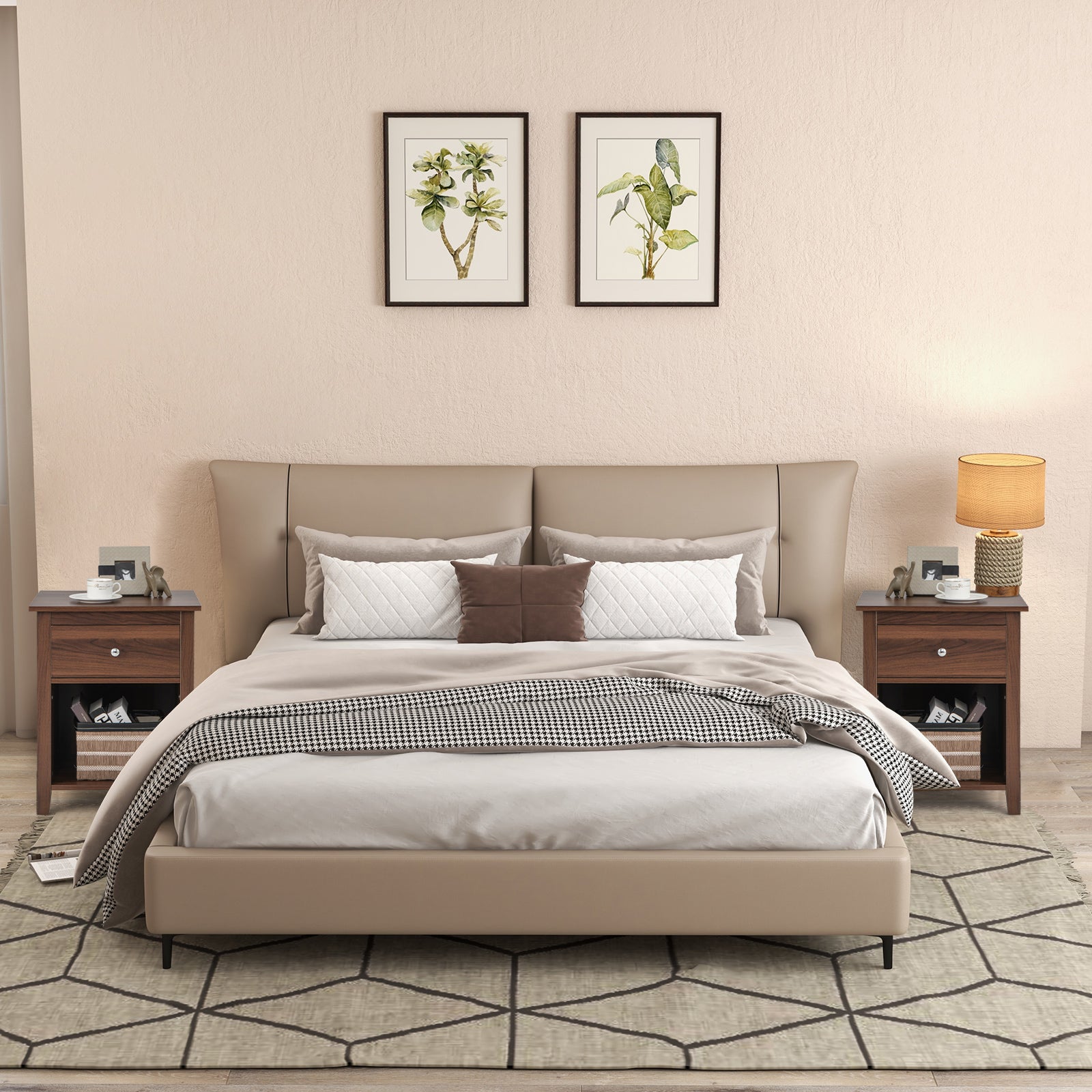 Wooden Nightstand with Slide-out Drawer and Open Shelf