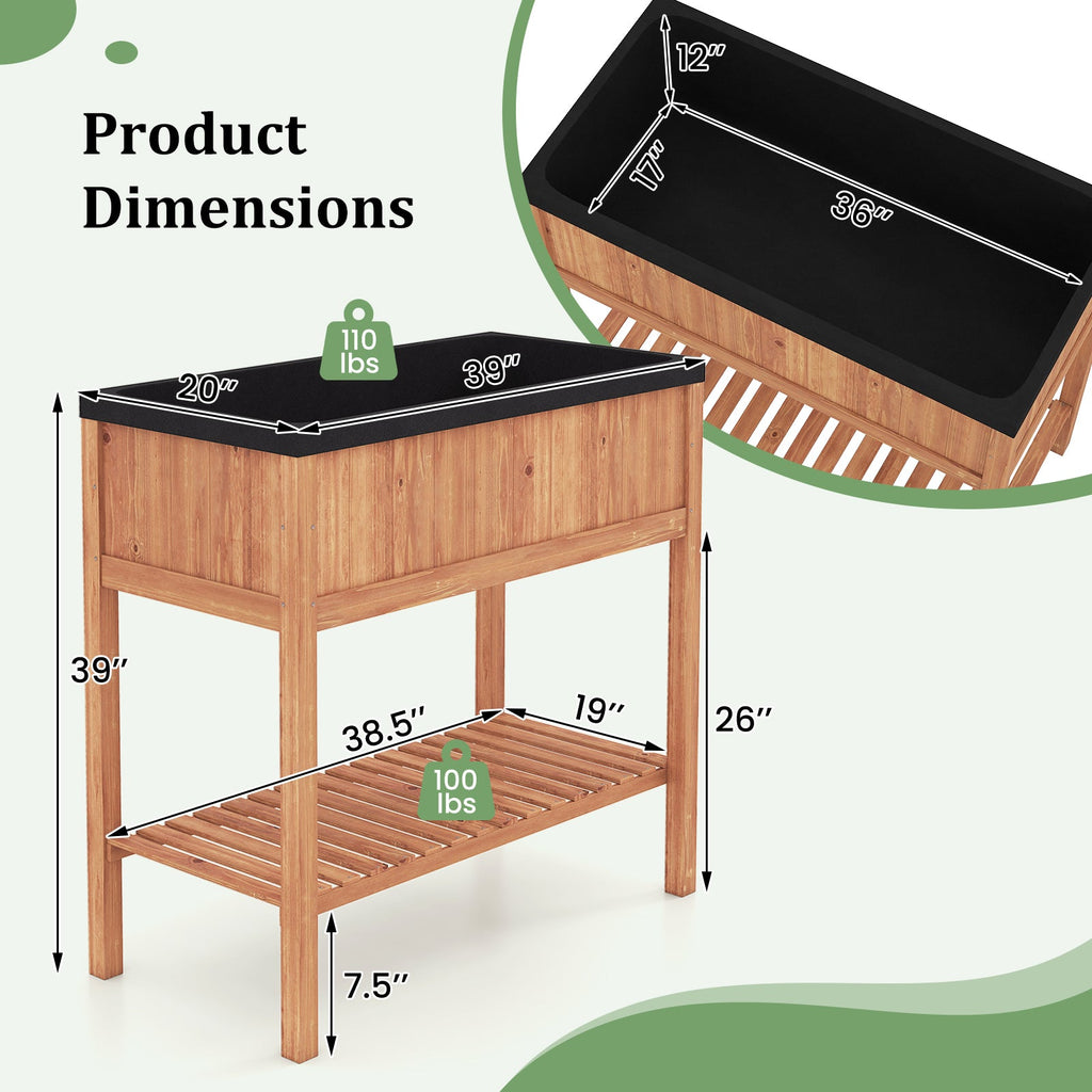 Wooden Raised Garden Bed with Storage Shelf and 220 LBS Capacity-Orange