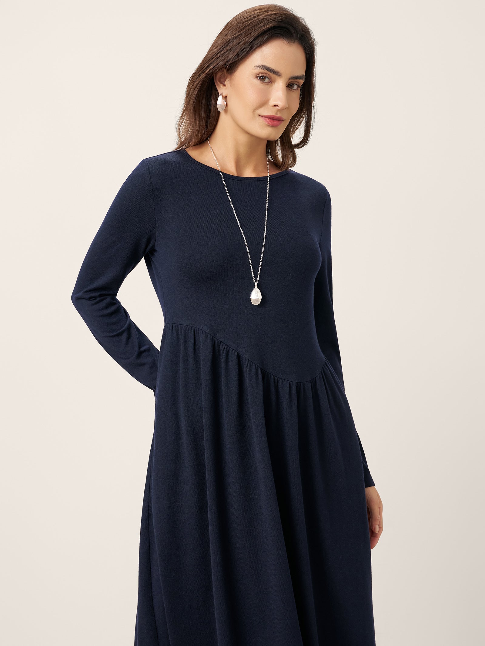 Wool Asymmetric Curved-Cut Midi Dress CALLIE