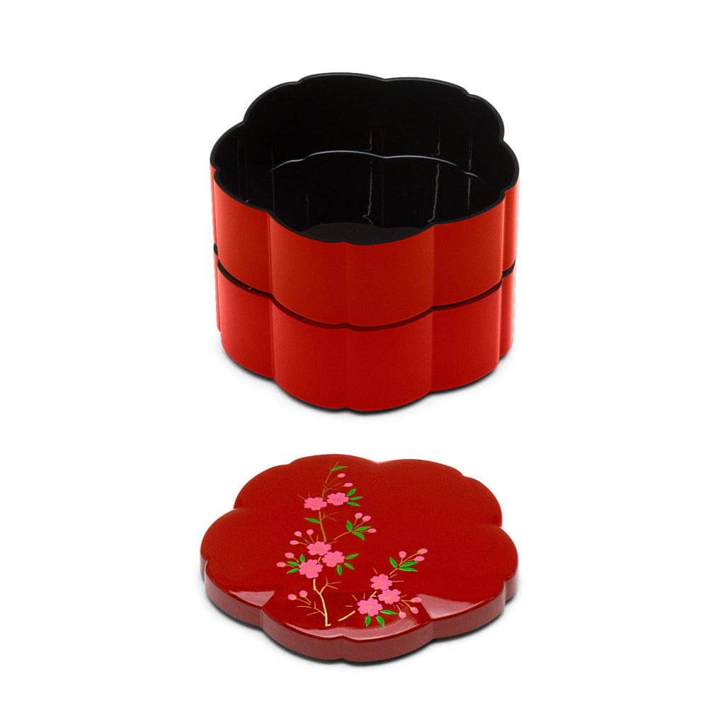Cherry Blossom 2-Tier Red Lacquer Container