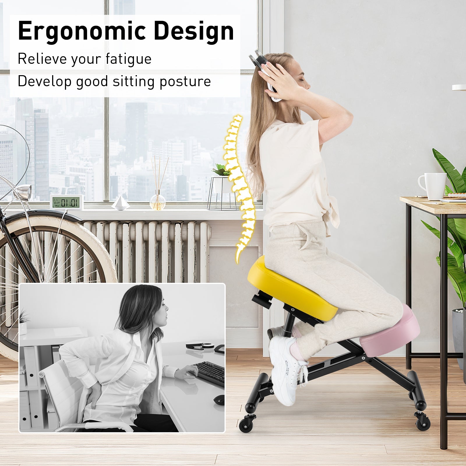 Adjustable Ergonomic Kneeling Chair with Upgraded Gas Spring Rod and Thick Foam Cushions