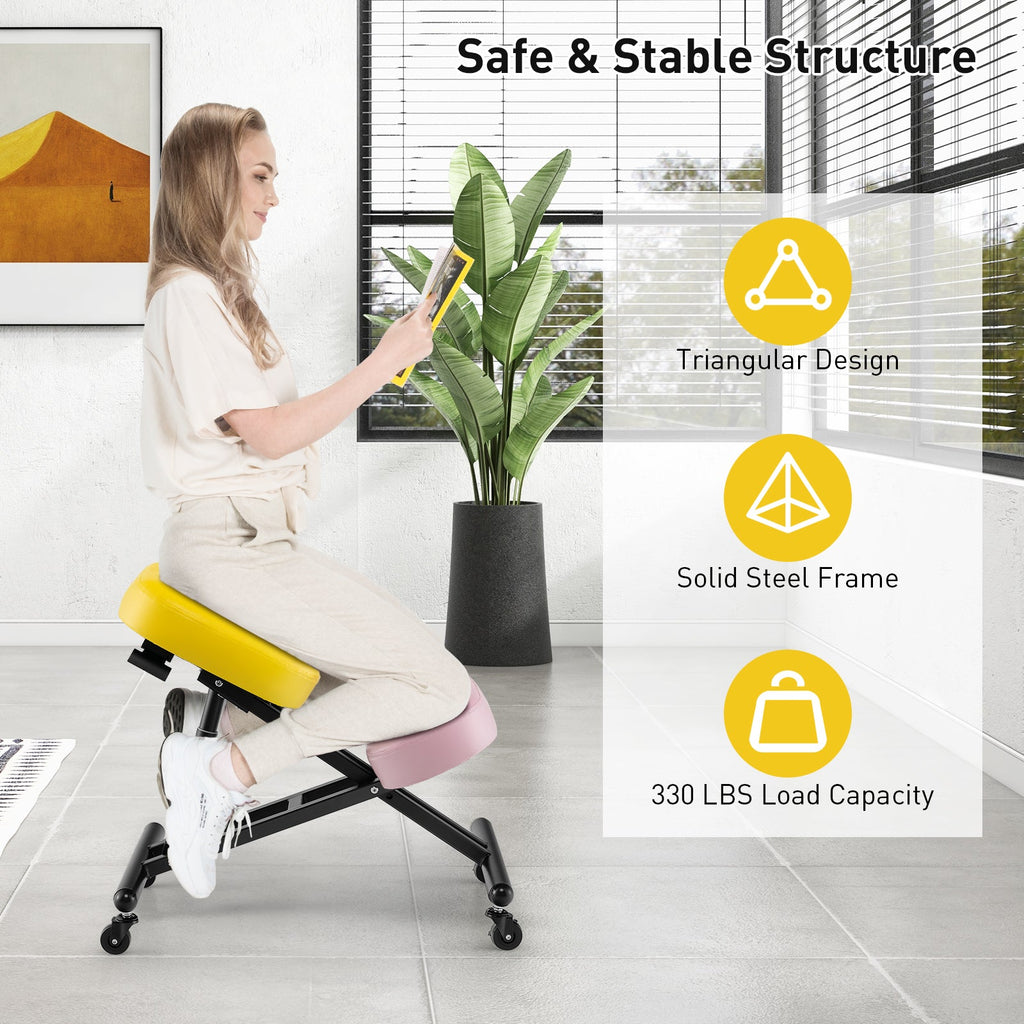 Adjustable Ergonomic Kneeling Chair with Upgraded Gas Spring Rod and Thick Foam Cushions