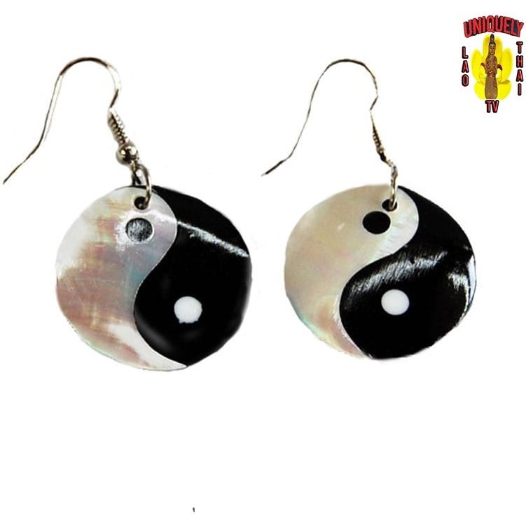 Ying Yang Seashell Hook Earring