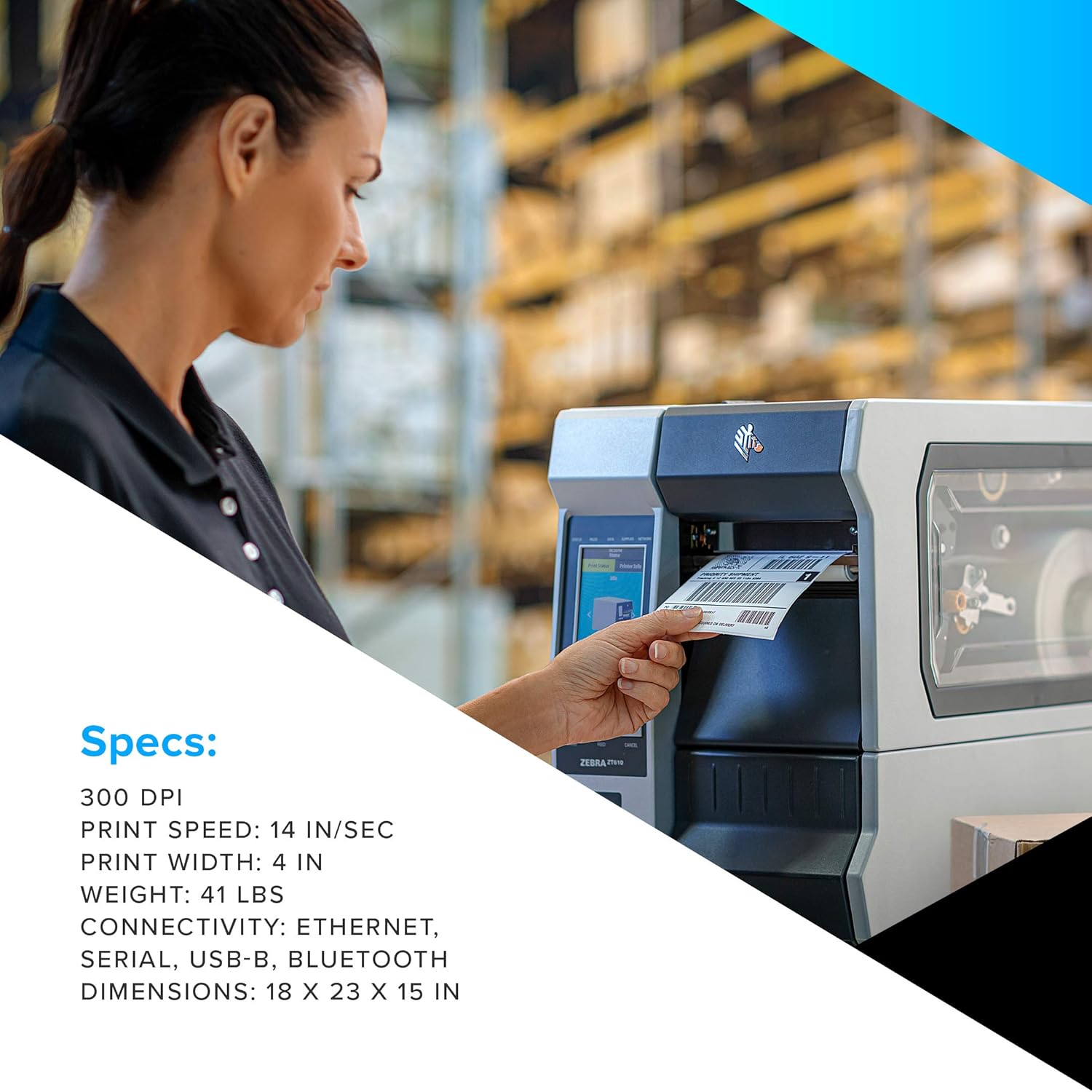 Zebra ZT411 300DPI Thermal Printer Touch Display USB RJ45 DB9 Bluetooth ZT41143-T010000Z