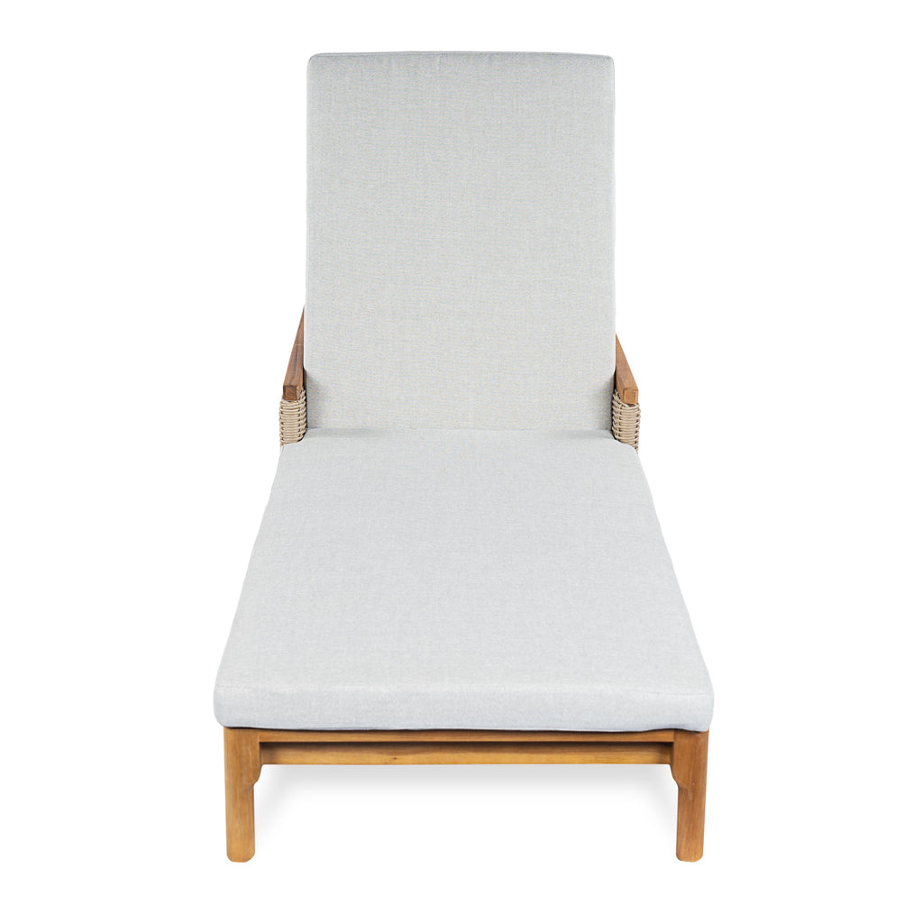 Chaise Lounge Acacia Wood Wicker Gray Cushion 4 Position 76.77in