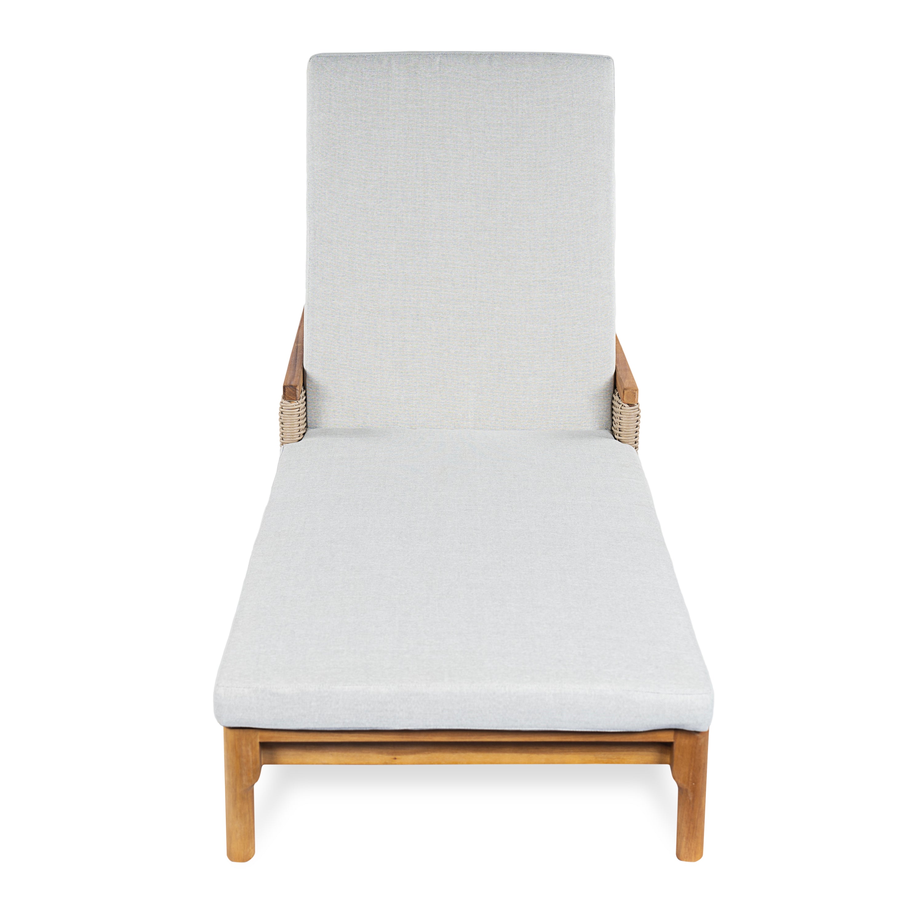 Chaise Lounge Acacia Wood Wicker Gray Cushion 4 Position 76.77in
