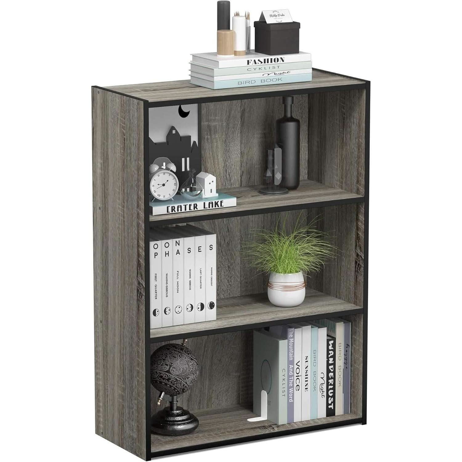 Pasir 3 Tier Open Shelf Bookcase in French Oak Grey