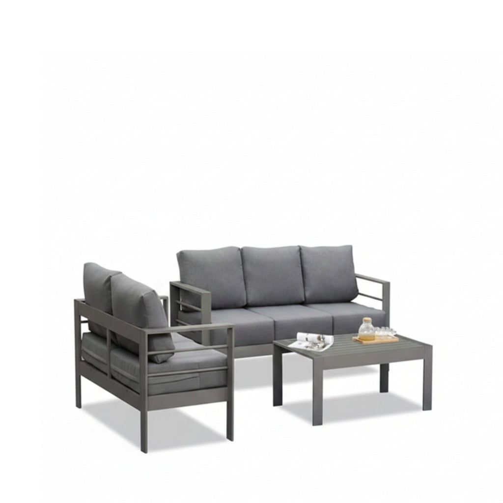 Outdoor Conversation Set 5 Seat Aluminum Gray Blue Cushion
