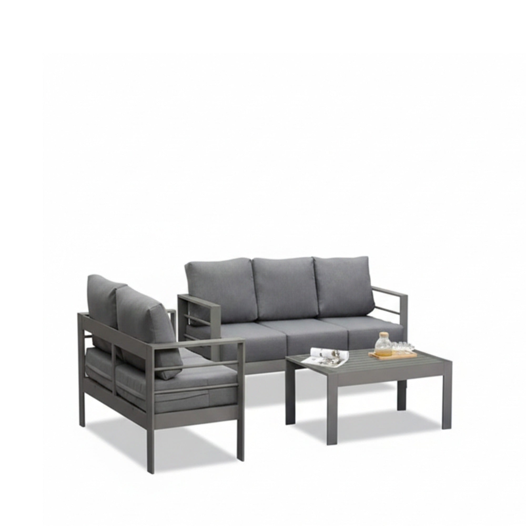 Outdoor Conversation Set 5 Seat Aluminum Gray Blue Cushion