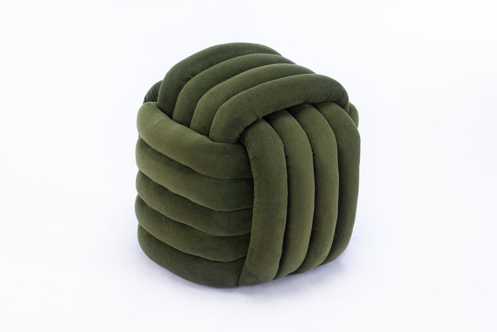 Chenille Knot Design Ottoman Makeup Stool Footstool, Green