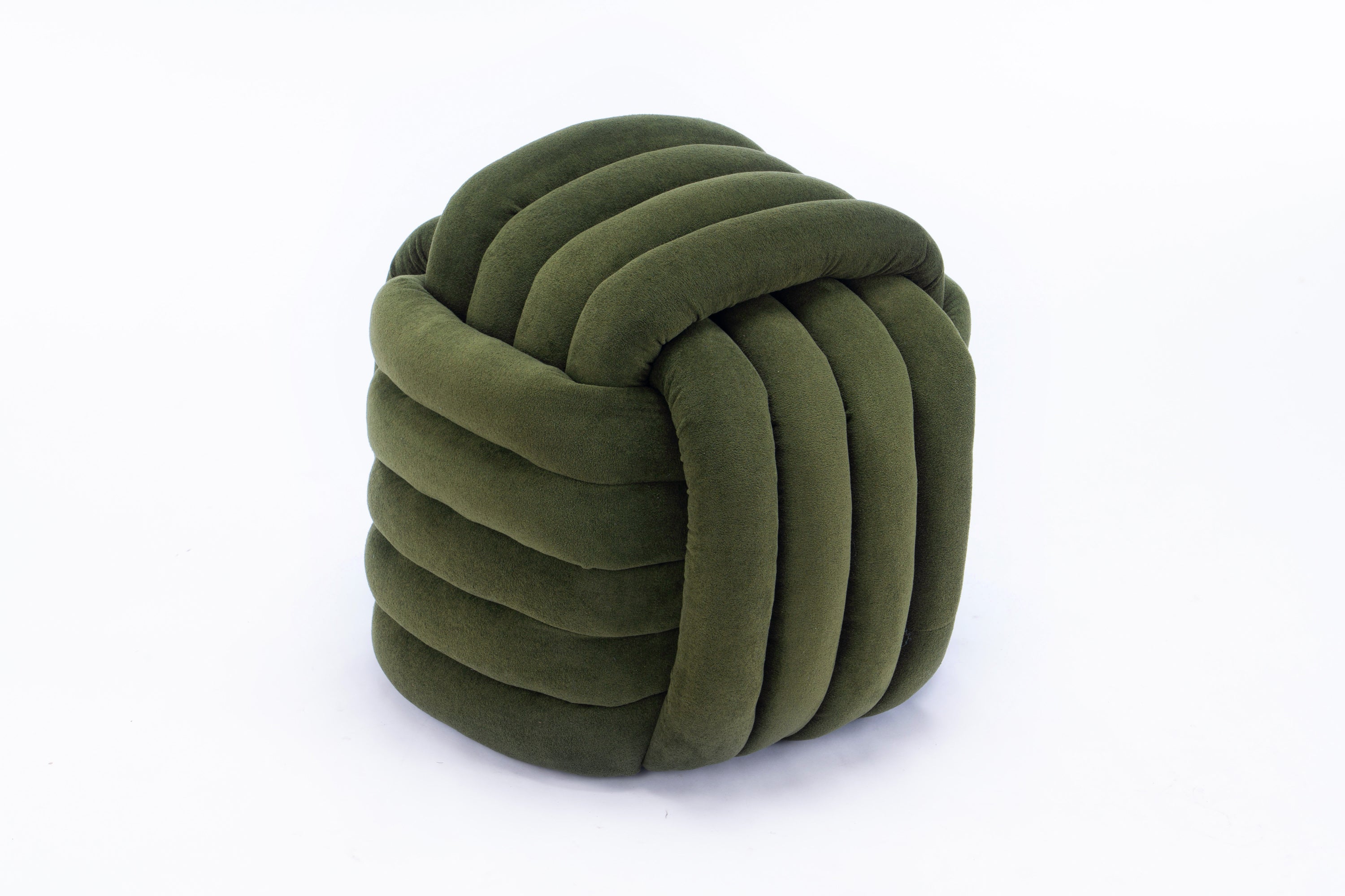 Chenille Knot Design Ottoman Makeup Stool Footstool, Green