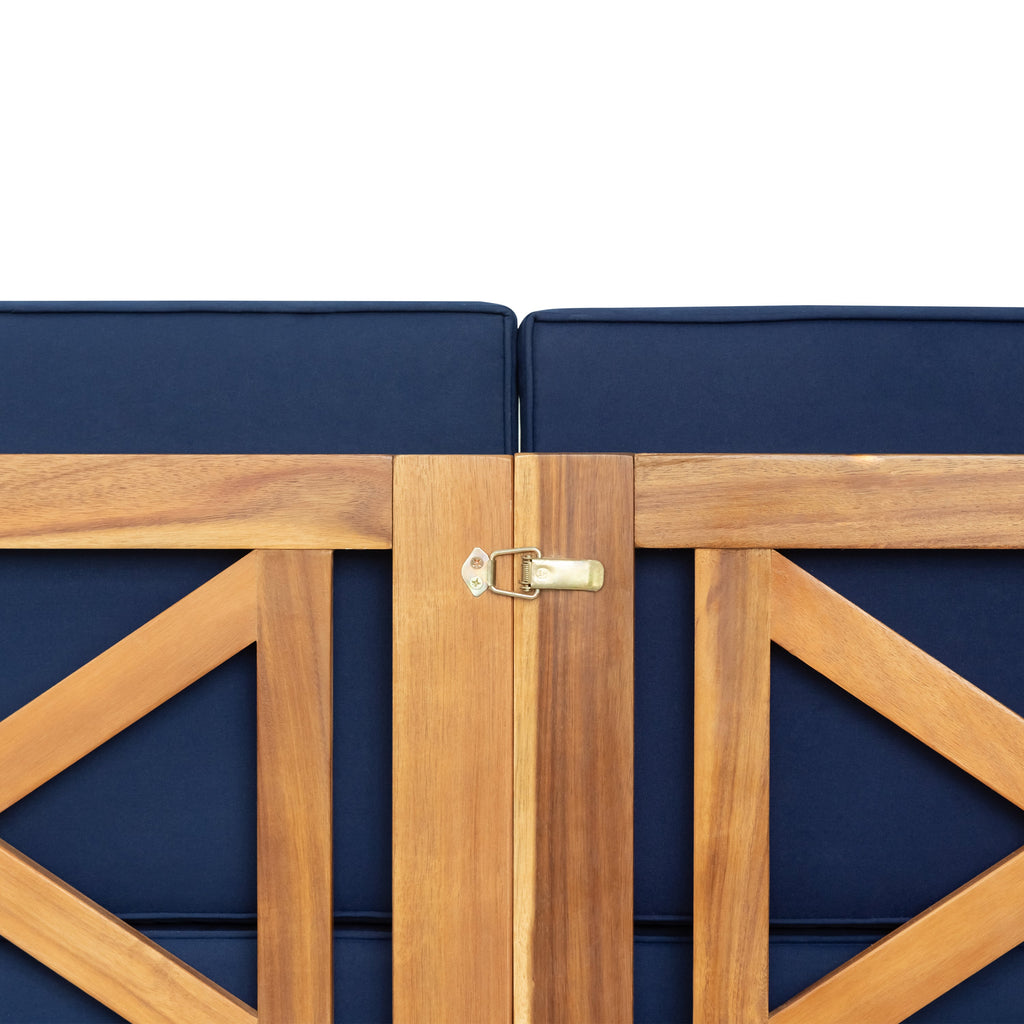 Outdoor Patio Sectional Set Acacia Wood Natural Blue Cushions 5 Piece
