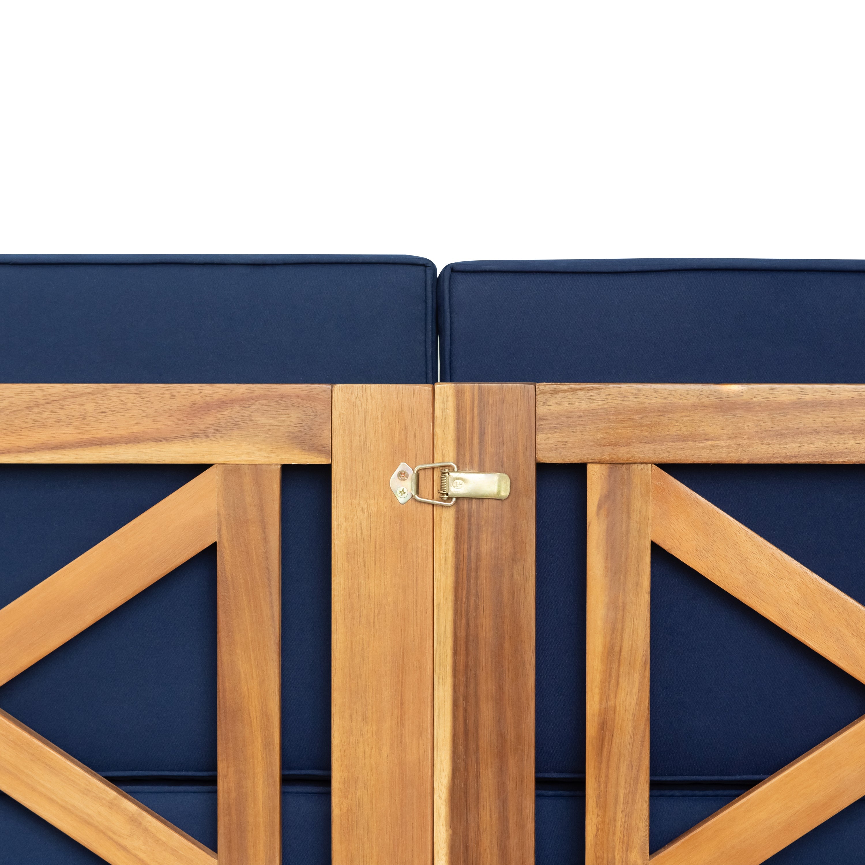 Outdoor Patio Sectional Set Acacia Wood Natural Blue Cushions 5 Piece