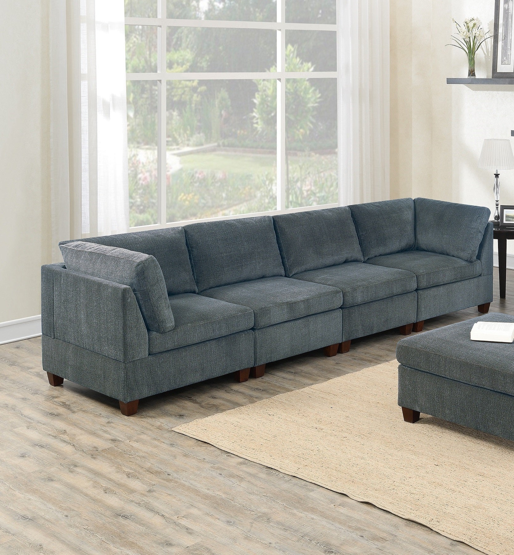 Sofa Modular Chenille Gray 8-Piece Chaise Ottoman