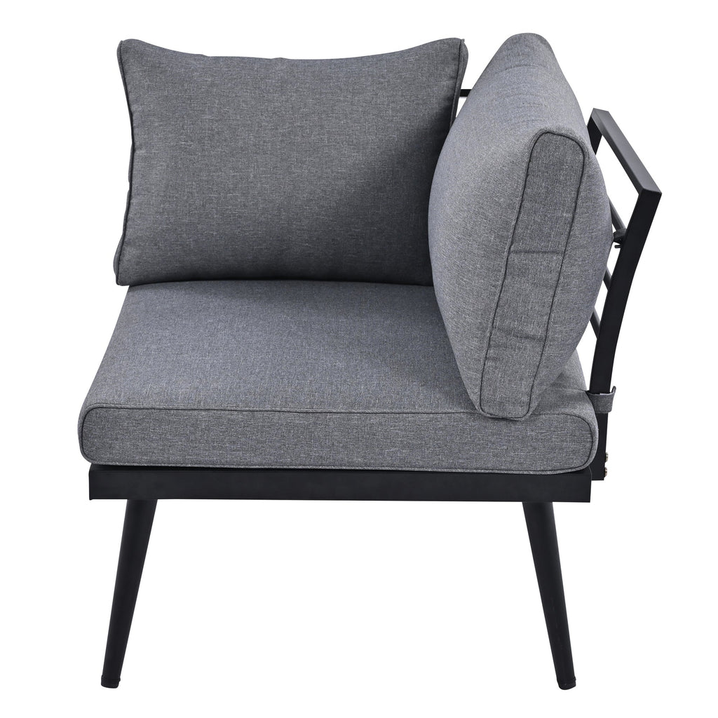 Outdoor Sectional Set Acacia Wood Steel Gray with Nesting Tables