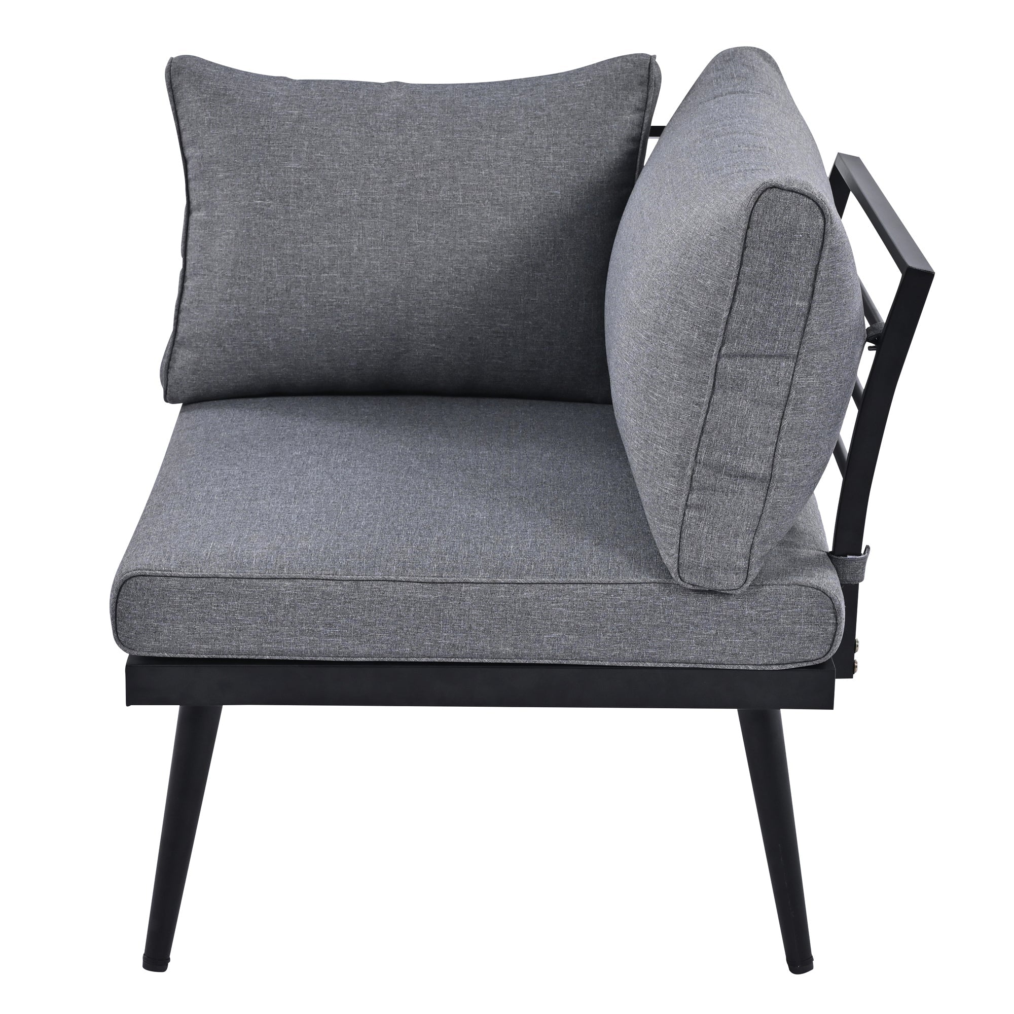 Outdoor Sectional Set Acacia Wood Steel Gray with Nesting Tables