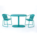 Outdoor Bistro Set Iron Teal 3 Piece Oval Table 2 Chairs Matte Finish