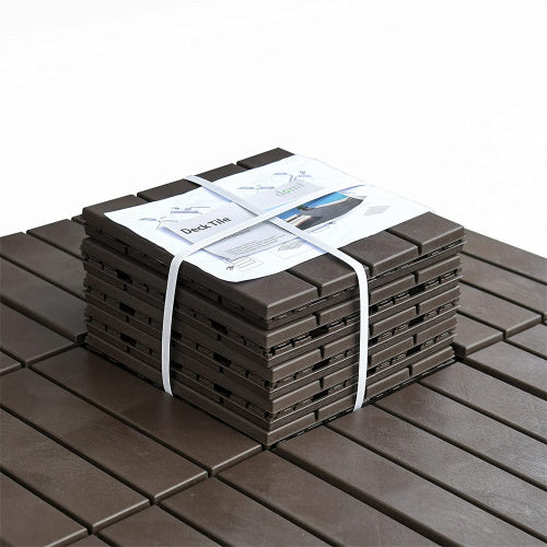 Outdoor Deck Tiles Interlocking Plastic Dark Brown 12x12 in Pack of 44