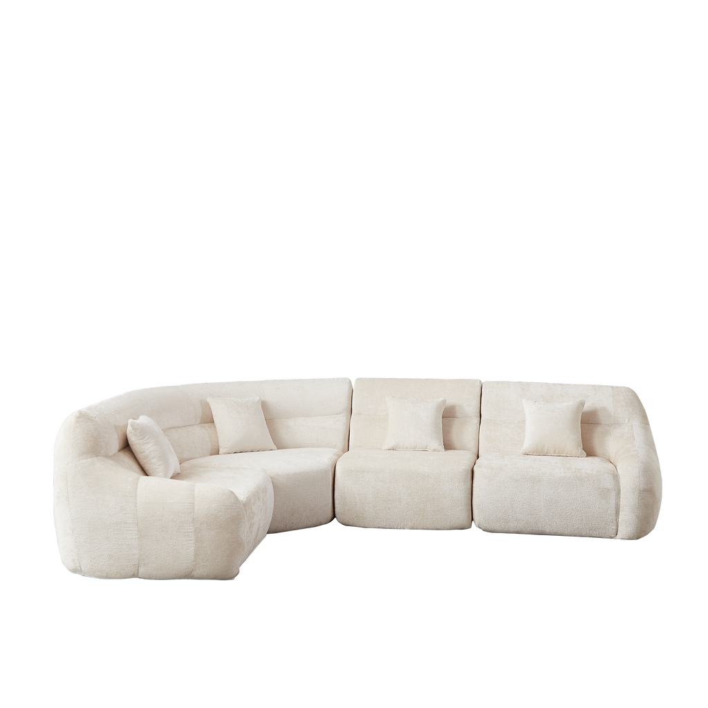 Sectional Sofa Curved Modular Chenille Beige 4 Seat 900 LB No Assembly