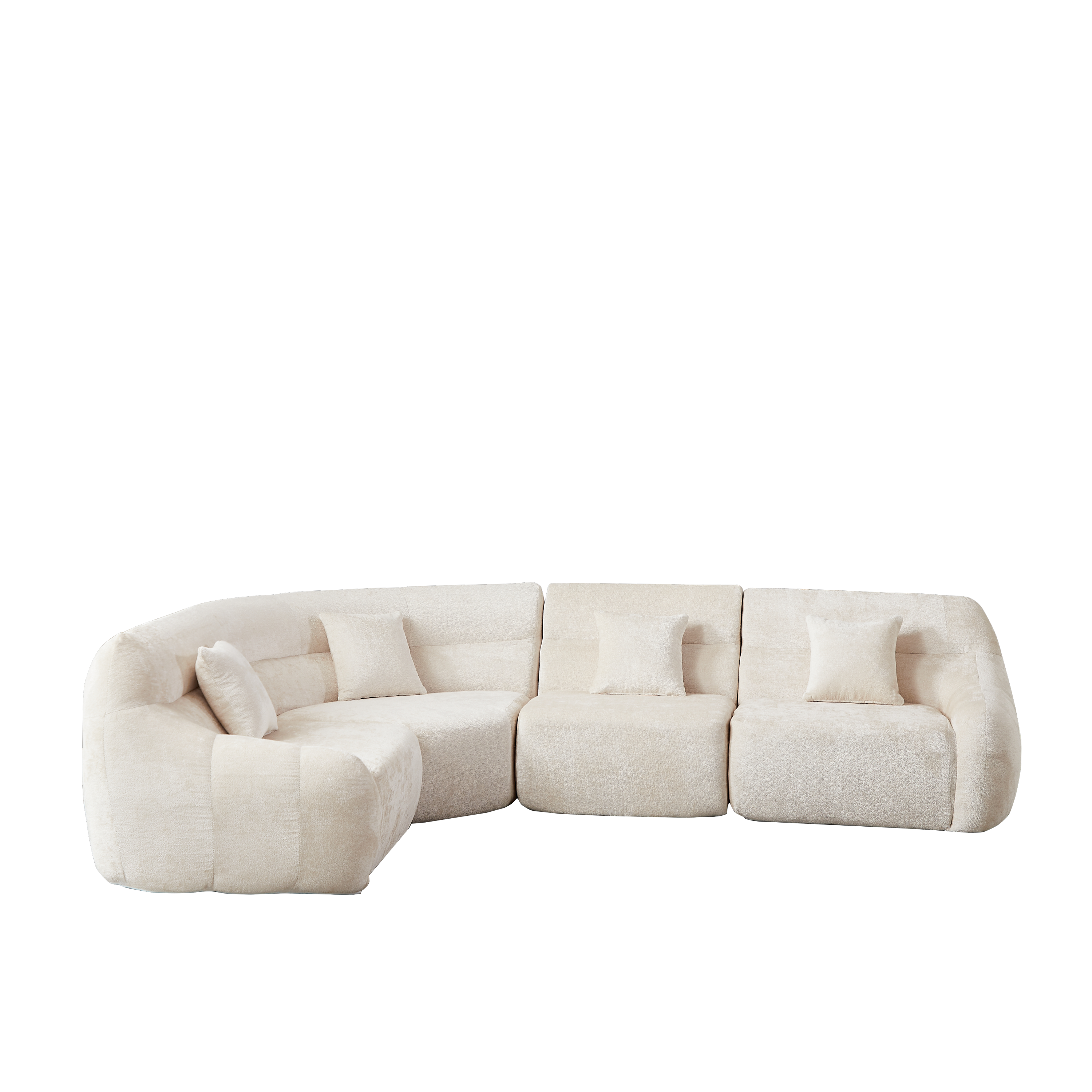 Sectional Sofa Curved Modular Chenille Beige 4 Seat 900 LB No Assembly
