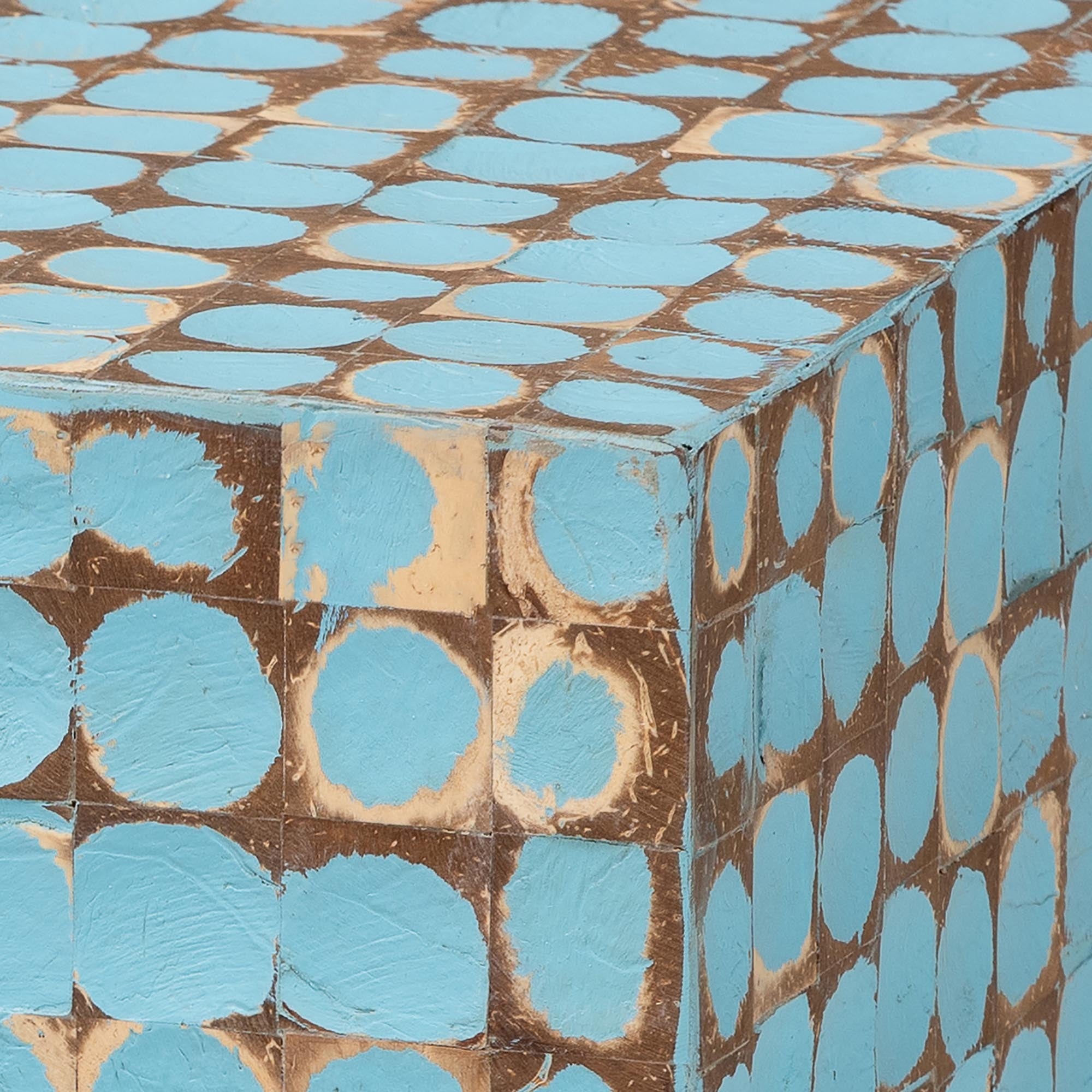 Bohemian Sky Blue Coconut Shell and Acacia Wood End Table