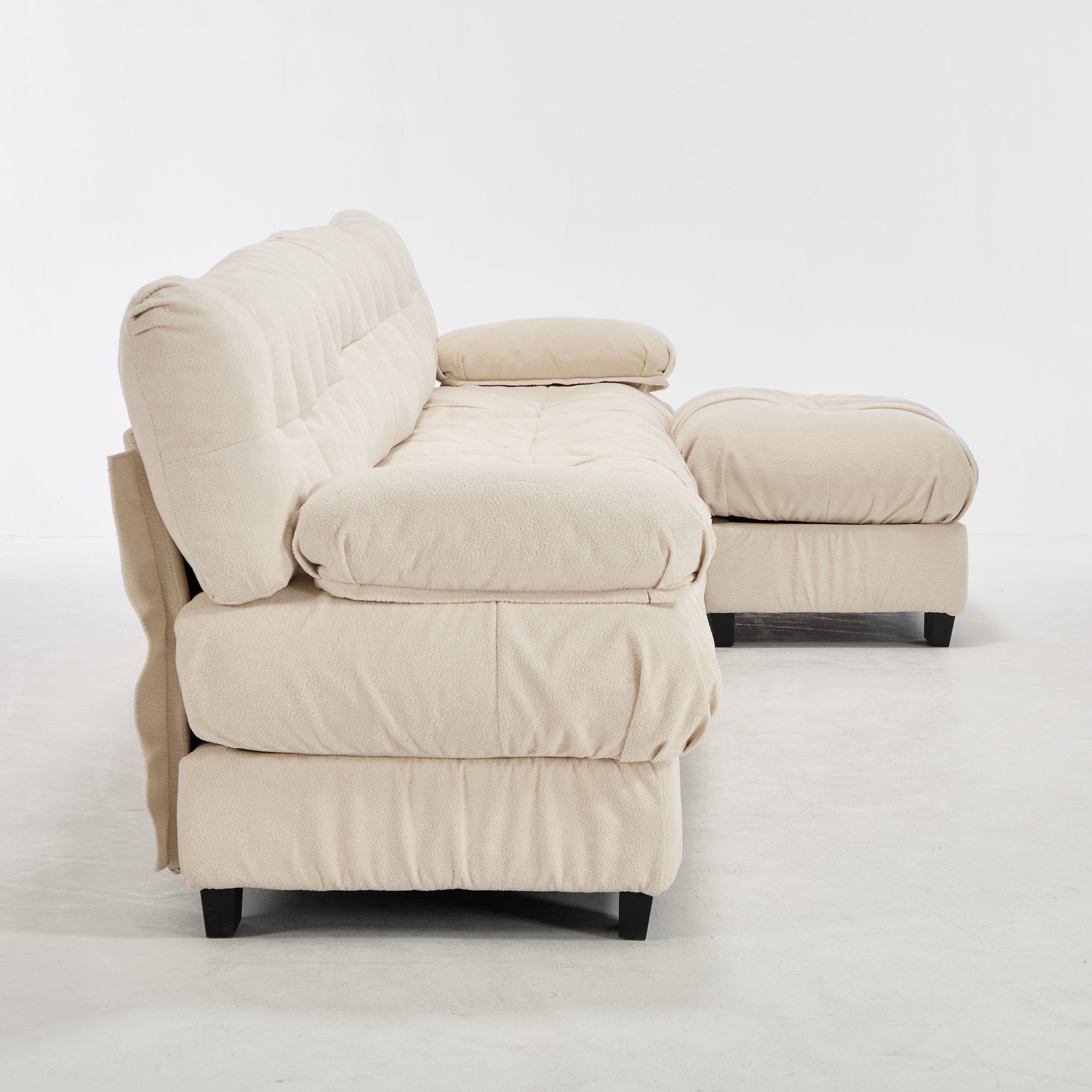 Sectional Sofa L-Shape Flannelette Beige 4 Seat Ottoman 123 In Deep Seat