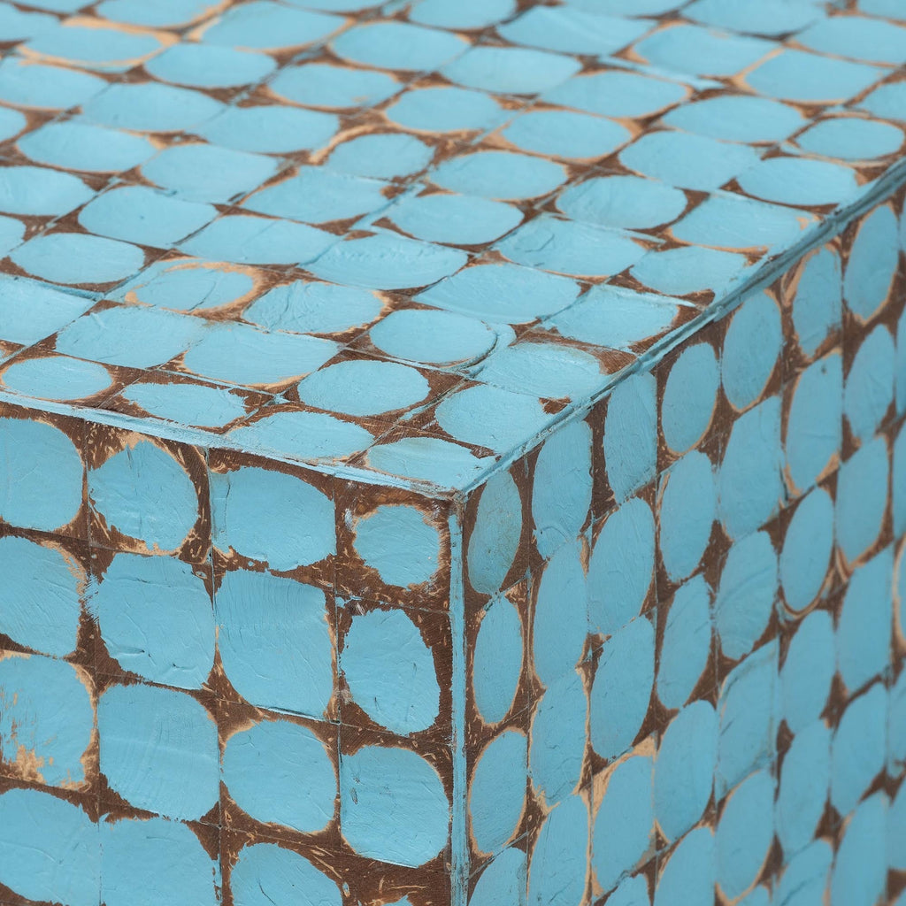 Bohemian Blue Coconut Shell and Acacia Wood Coffee Table