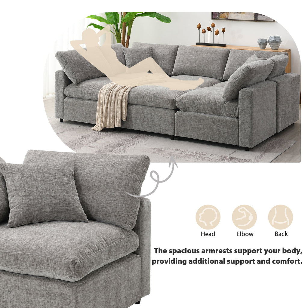 6-Seat U-Shape Modular Sofa with Ottoman, 130
