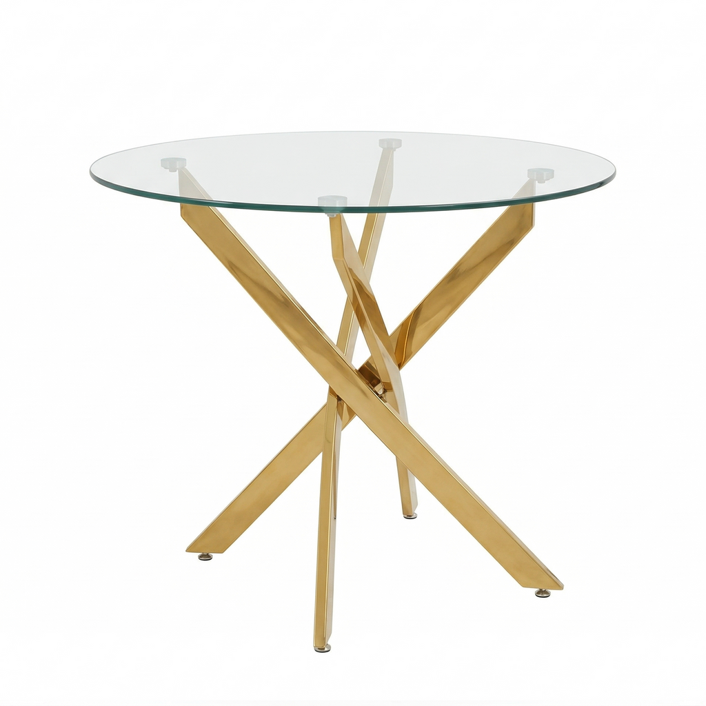 Round Glass Dining Table Set for 4, 35.5' Glass Dining Table with Gold Legs,