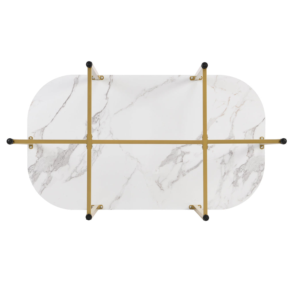 Modern 7-Piece Dining Table Set with Faux Marble Compact 55 In Kitchen Table Set for 6